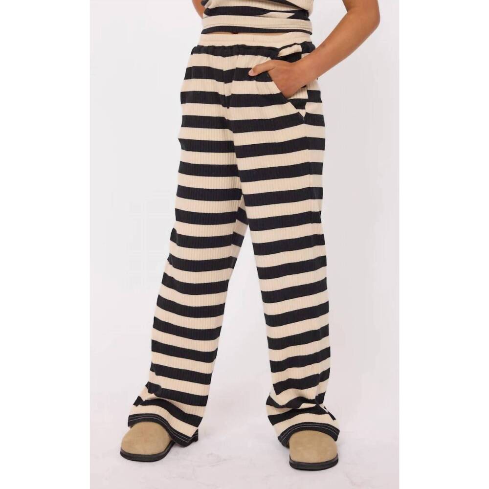 NEW SADIE & SAGE soul sister striped rib pants in black ivory